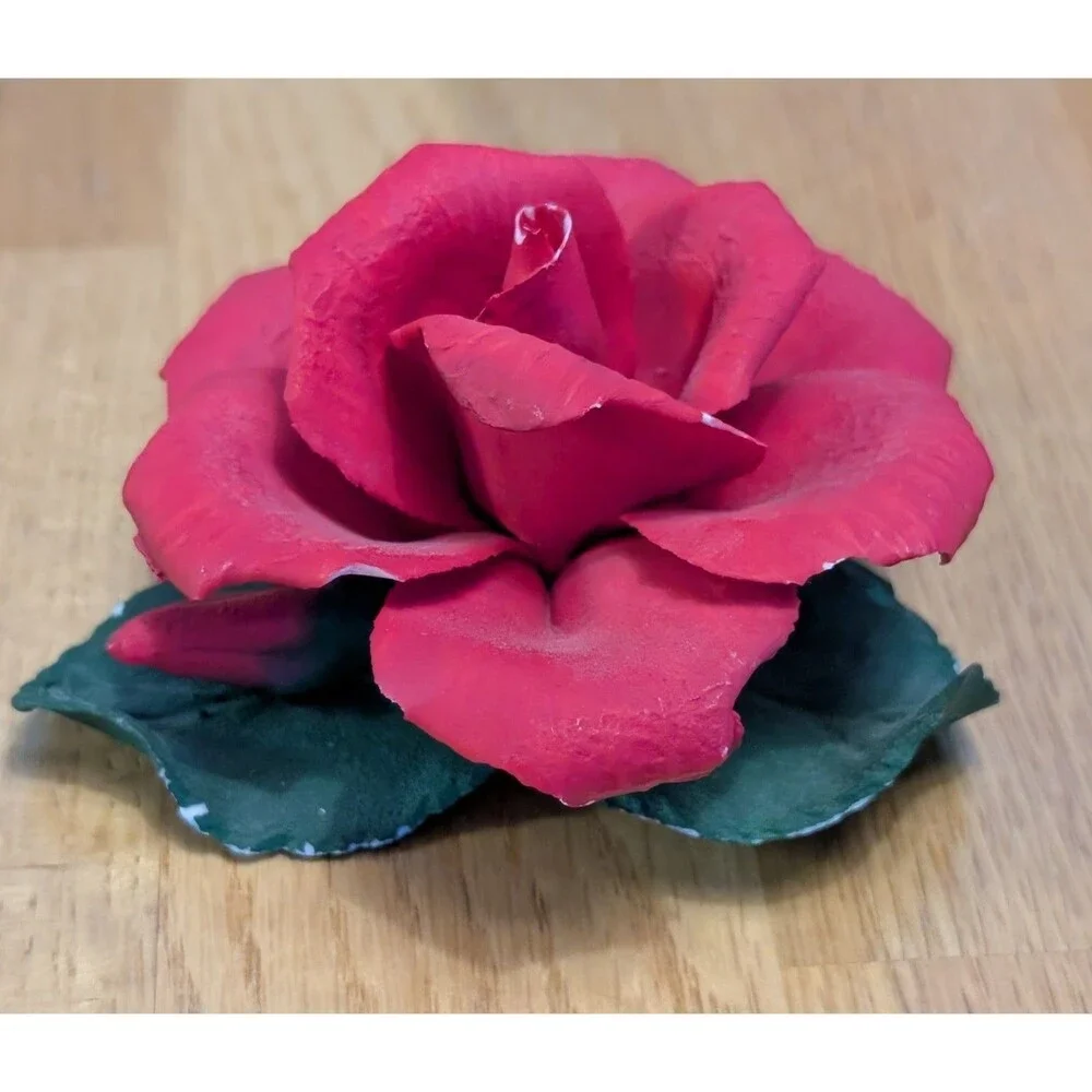 Vintage Capodimonte porcelainRed Rose stamped in Italy Beautiful!